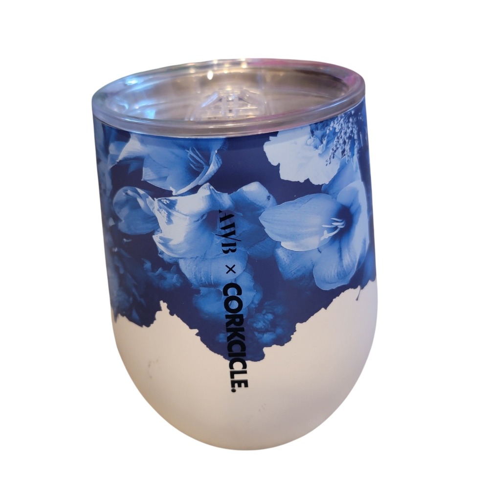 Corkcicle Stemless Wine Tumbler 12oz Dutch Love Blue Floral New